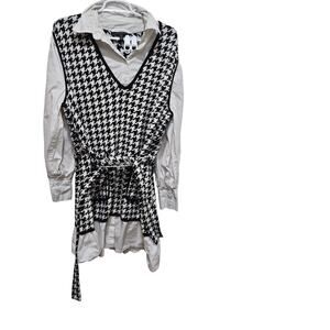 Eloquii Elements Houndstooth Sweater Vest Layered Shirt Dress 14/16